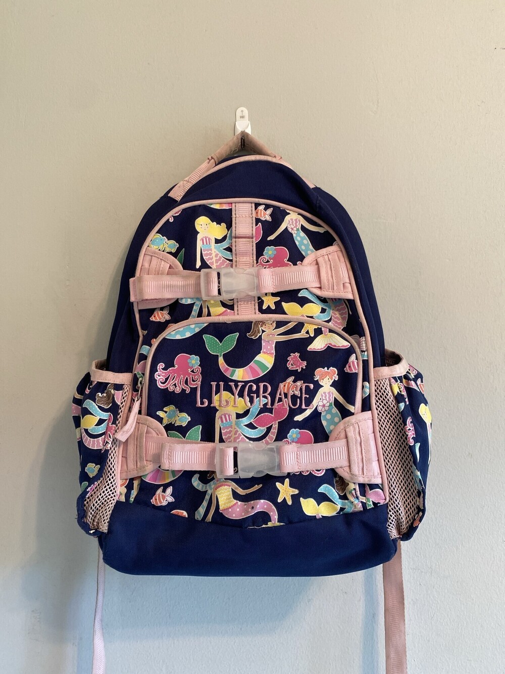 Pottery Barn Kids Mermaid Backpack Navy Pink Lily Grace Embroidered